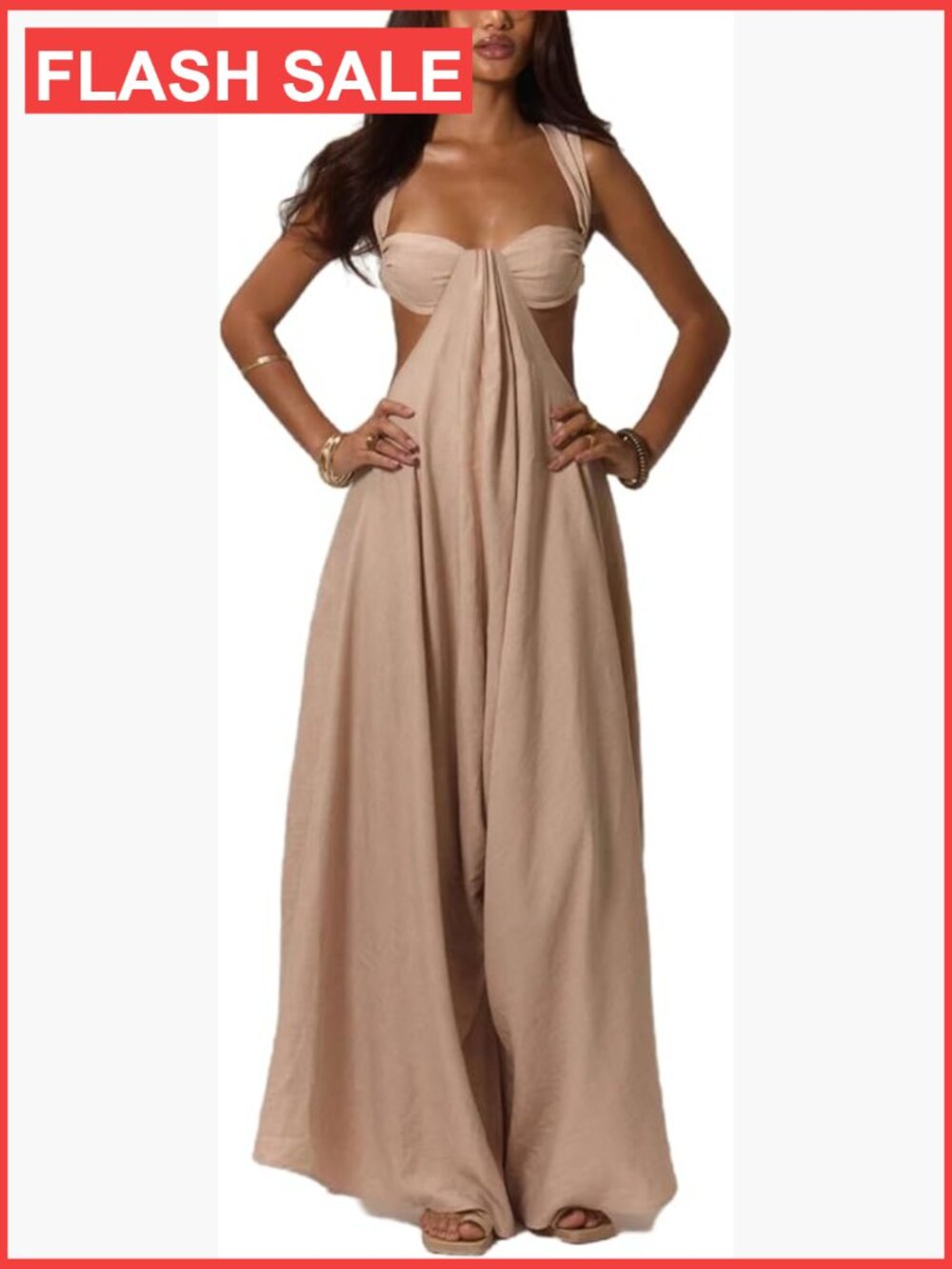 Sleeveless Halter Backless Wide Leg Jumpsuit Summer Vacation